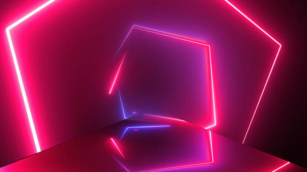 istock Glowing neon tunnel. Abstract seamless background. Fluorescent ultraviolet light. Hexagon shape 1180473876
