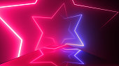 Star Shape, Glowing Neon Blue Pink  Lights Abstract Background