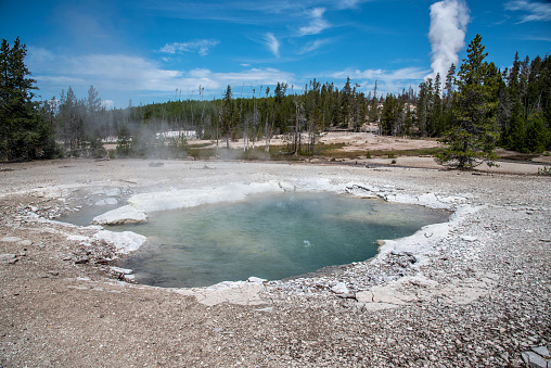 Boiling blue hot spring in Yellowstone