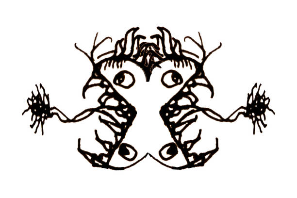 Black and white ugly monster alien pencil drawing illustration