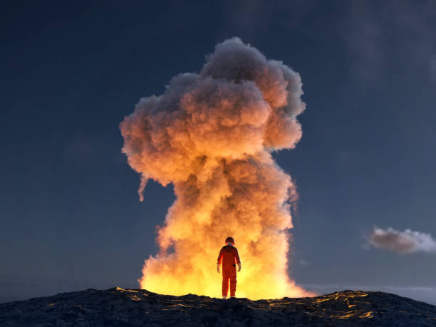宇宙飛行士は大きな爆発を見る - volcano exploding smoke erupting ストックフォトと画像
