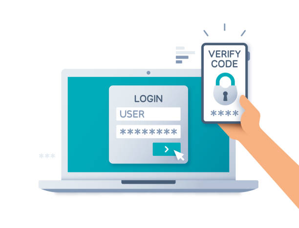 ilustraciones, imágenes clip art, dibujos animados e iconos de stock de concepto de seguridad de autenticación multifactor de dos factores - computer key key computer keyboard network security