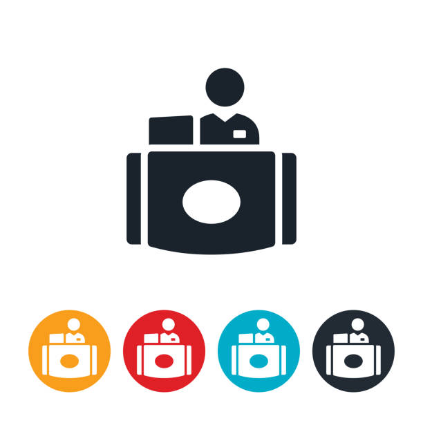 ilustrações, clipart, desenhos animados e ícones de ícone do recepcionista - recepção de hotel