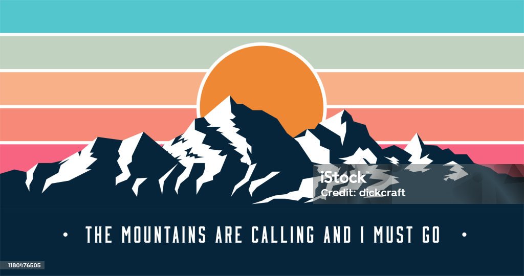 Desain Spanduk Pegunungan Bergaya Vintage Dengan Pegunungan Memanggil