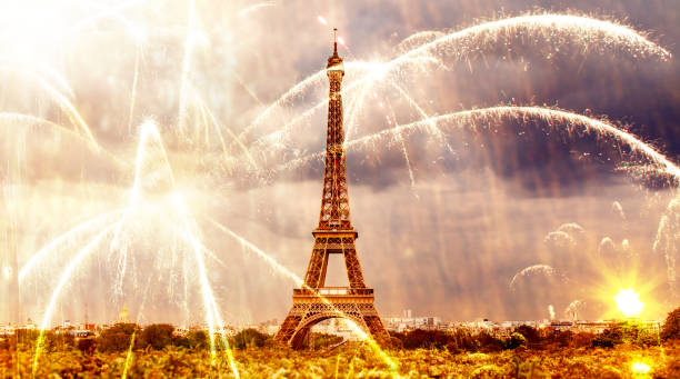 istock romantic New Year destination Eiffel tower with fireworks Paris, France 1180479045