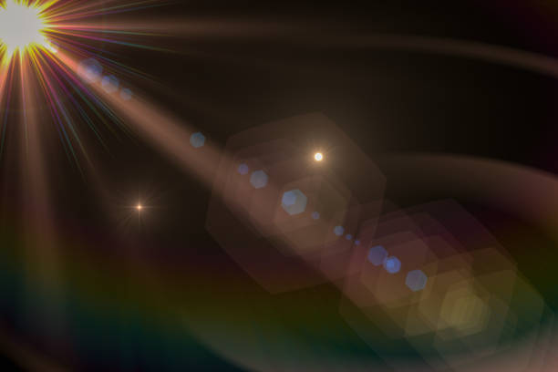 Lens Flare, Space Light, Sun Light, Abstract Black Background Lens Flare on Black Background, Solar Energy, Abstract, Sun light. sun sparkle stock pictures, royalty-free photos & images