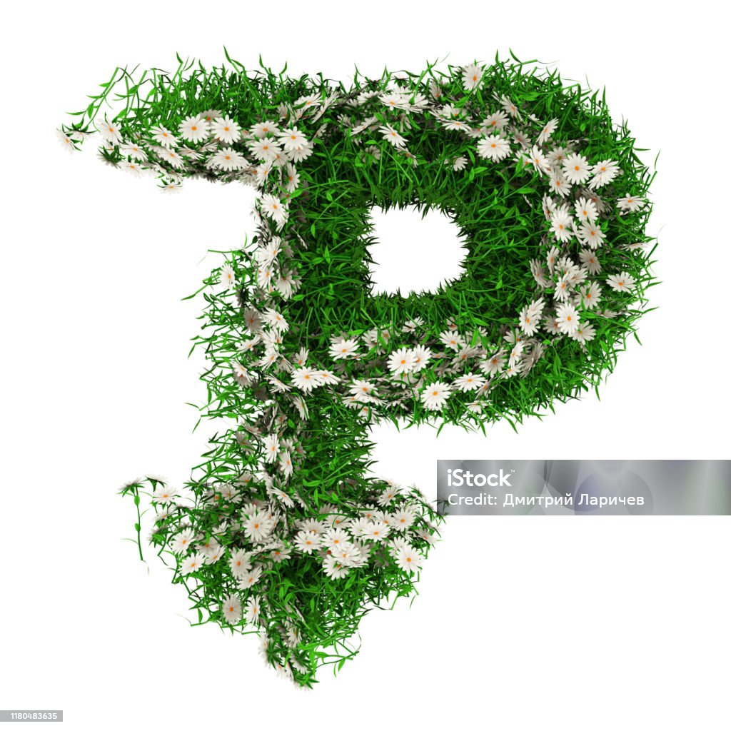 Letter P Of Green Grass And Flowers Font For Your Design 3d ...