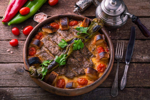 istock Minced meat kebab in a pot with vegetables and bread 1180485288
