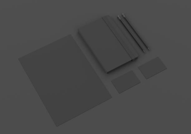 istock Base black stationery mockup template for branding identity on dark background for graphic designers presentations and portfolios. 3D rendering. 1180487066