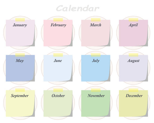 ilustrações de stock, clip art, desenhos animados e ícones de calendar vector with post paper notes and months - new years calendar - november calendar pink event