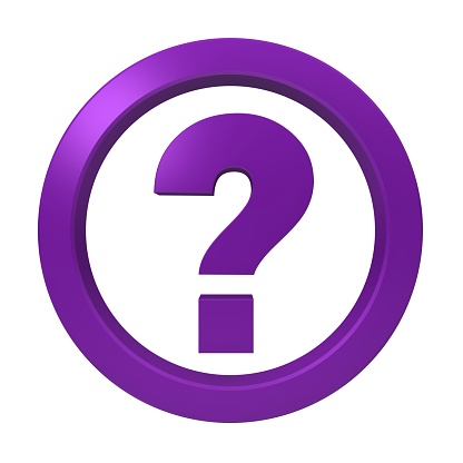 question mark interrogation sign symbol asking icon purple 3d render graphic isolated on white background