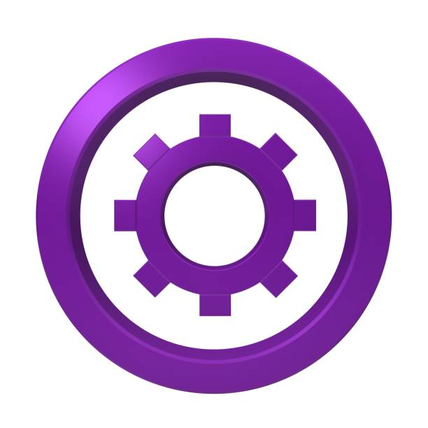 gear sign working technology business progress purple 3d render graphic isolated on white background