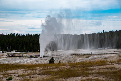 Beehive geyser during an eruption in the upper geyser basin Yellowstone