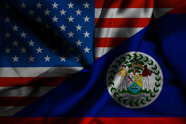 istock Waving flag of Belize and USA 1180503607