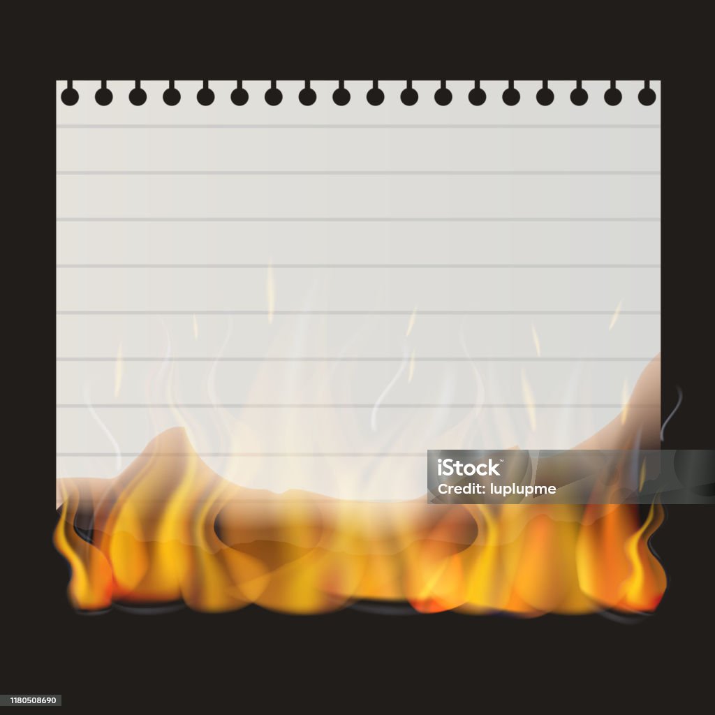 Fire Writing Paper Empty Paper Sheet From Notepad On Fire Flaming Lined Paper Shee Stock ...