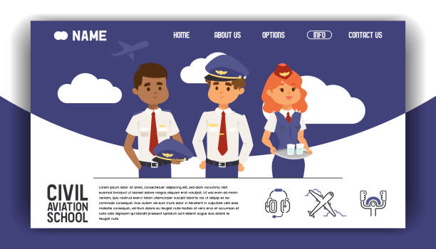 illustrations, cliparts, dessins animés et icônes de page d'atterrissage d'académie de formation d'aviation civile de vol. l'éducation a - pilot cockpit airplane training