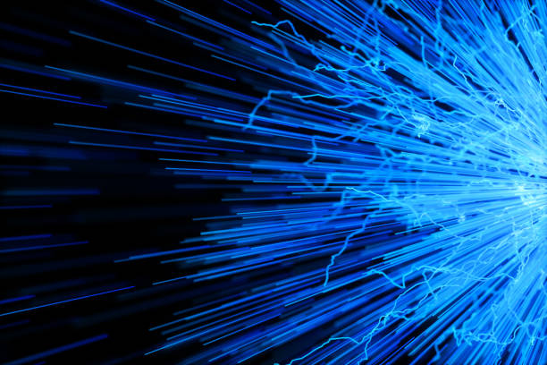 istock Blue glowing radial lines, magical lines, 3d rendering. 1180511273