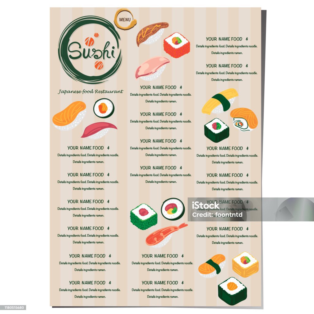 Sushi Example Grid Menu Sushi Japanese Restaurant Menu Template Design Graphic Stock ...