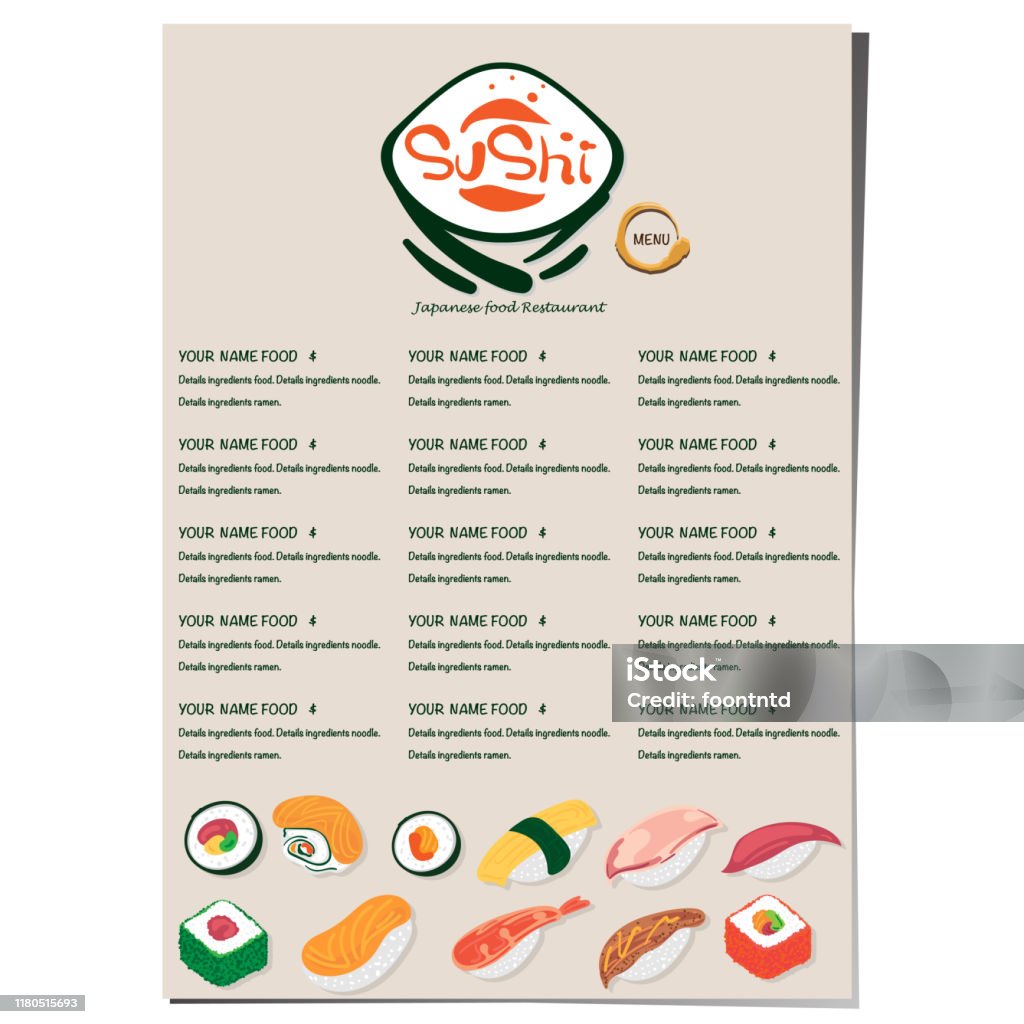 Sushi Example Grid Menu Sushi Japanese Restaurant Menu Template Design Graphic Stock ...