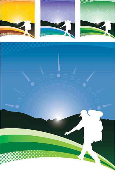 dawn rekreacyjne tyłu packer - compass orienteering direction outdoors stock illustrations