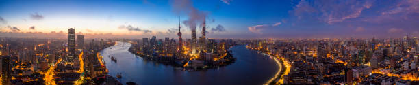 istock aerial photo-new Skyline of Shanghai night 1180518607