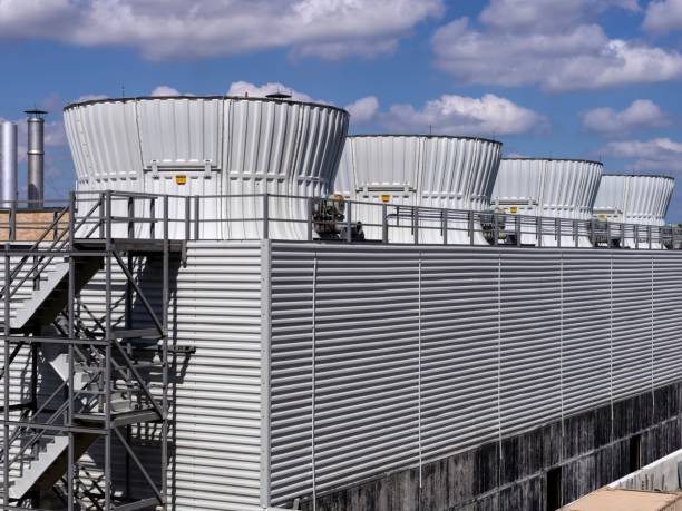 industrial cooling towers cooling towers at large hospital in Springfield Missouri cooling tower stock pictures, royalty-free photos & images