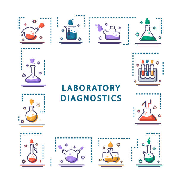 ilustraciones, imágenes clip art, dibujos animados e iconos de stock de conjunto de iconos de frascos de laboratorio - test tube glass reagent red