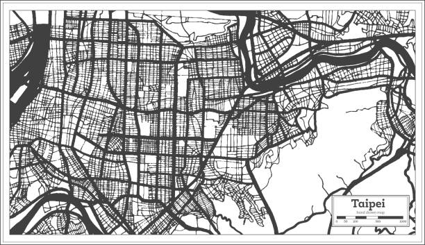 istock Taipei Taiwan Indonesia City Map in Black and White Color. Outline Map. 1180536819