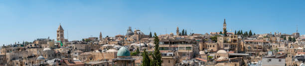 Wide Angle Panorama of the Roof Tops in The Old City of Jerusalem Wide Angle Panorama of the Roof Tops in The Old City of Jerusalem pool of siloam stock pictures, royalty-free photos & images