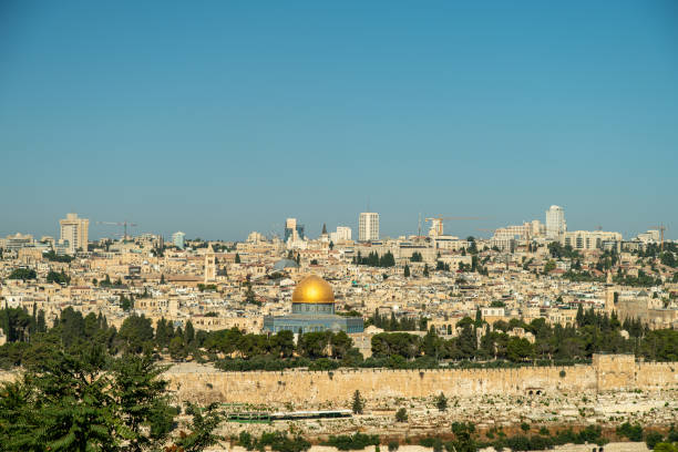 View of the Temple Mount With Modern Jerusalem in the Background View of the Temple Mount With Modern Jerusalem in the Background pool of siloam stock pictures, royalty-free photos & images