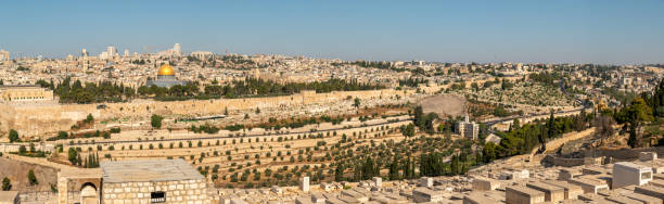 Panoramic View of the Valley Between Old City Of Jerusalem and the Mount of Olives Panoramic View of the Valley Between Old City Of Jerusalem and the Mount of Olives pool of siloam stock pictures, royalty-free photos & images