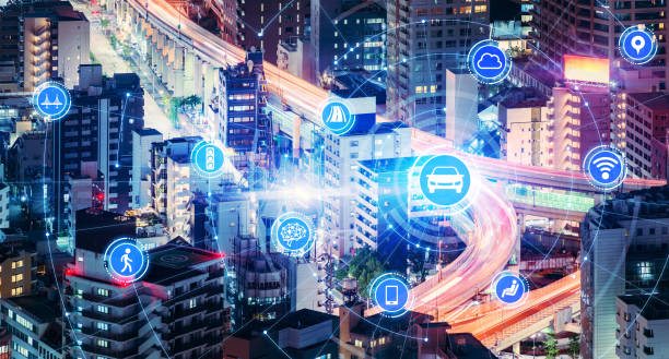 Transportation and wireless communication network concept. Automotive technology. 5G. Internet of Things.