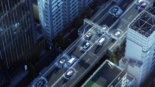 automotive sensing system concept. autonome auto. driver assistant-systeem. adaptieve cruisecontrol. - elektronica industrie fotos stockfoto's en -beelden