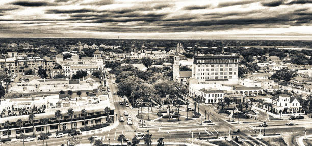 istock St Augustine, Florida. Aerial view of skyline at spring sunset 1180547489