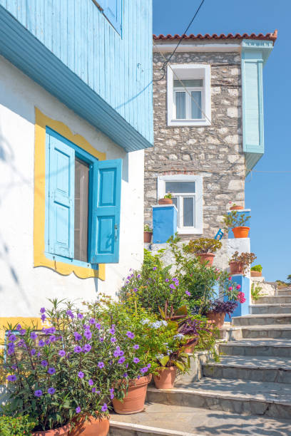 istock Alley with steps and flower pots. 1180552720