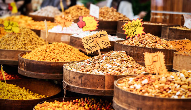 At an Arabic nuts market stock photo