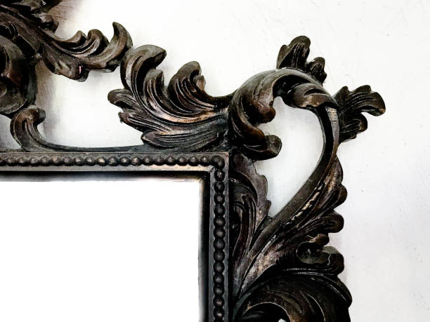 istock Mirror frame details, Close-up details of vintage mirror frames, background frames for adding text, Handcrafted vintage picture frame isolated over white background 1180555309