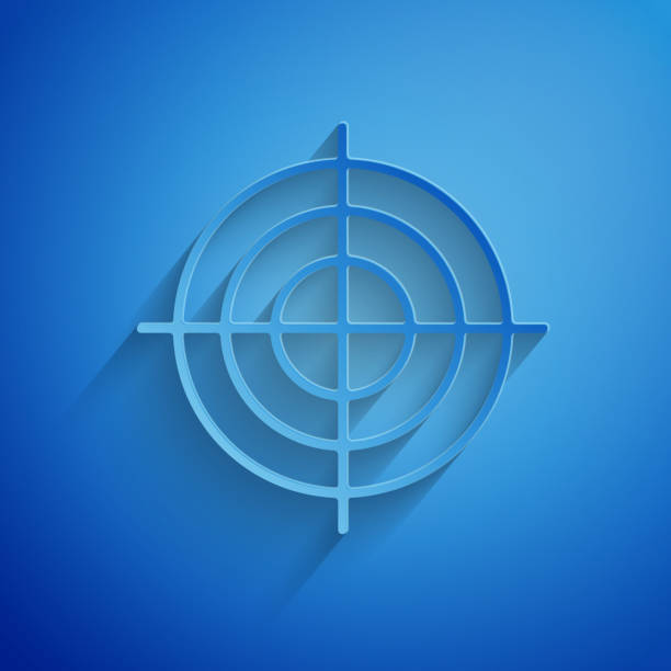 istock Paper cut Target sport for shooting competition icon isolated on blue background. Clean target with numbers for shooting range or shooting. Paper art style. Vector Illustration 1180558998