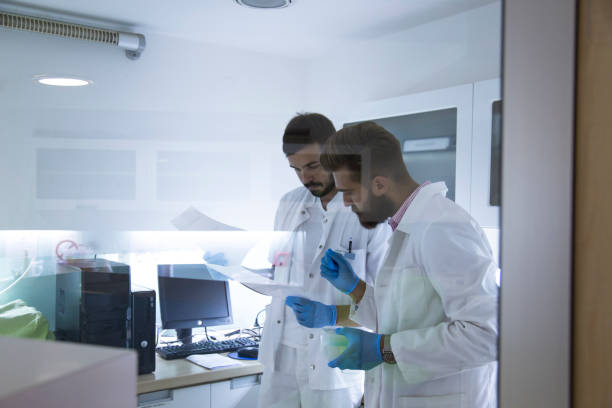 Young scientists working in laboratory stock photo