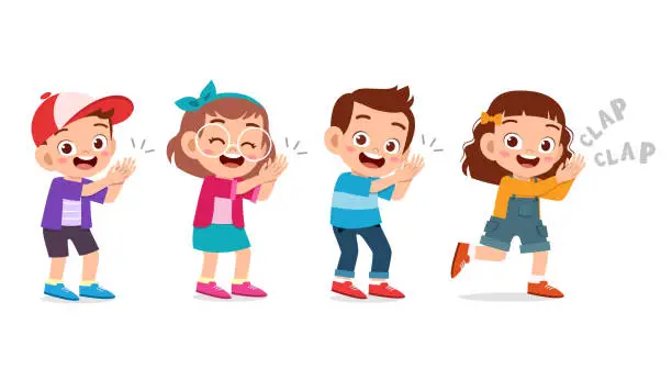 Vector illustration of cute happy kid clap hand cheer smile