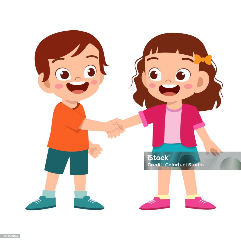 Cute Happy Kid Hand Shake With Friend Stock Illustration ...