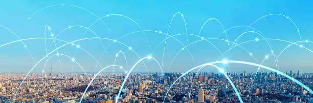 Smart city and communication network concept. 5G. LPWA (Low Power Wide Area). Wireless communication.