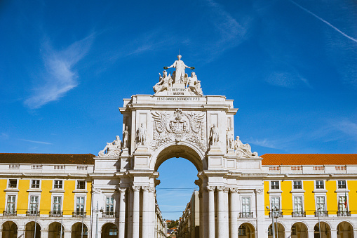 The Praça do Comércio (Commerce Square) in Lisbon, with a clear blue sky