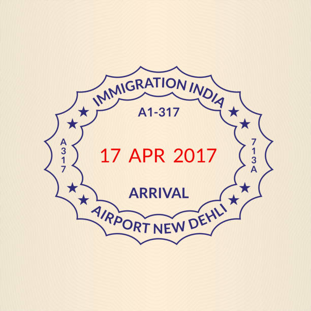 ilustrações de stock, clip art, desenhos animados e ícones de passport stamp. visa or immigration seal. india, new delhi airport stamp. vector illustration. - passport postage stamp india passport stamp