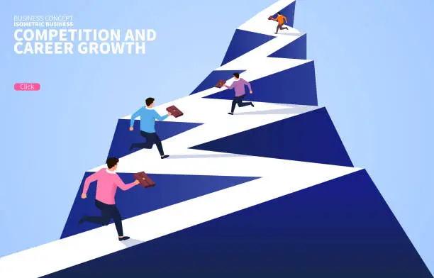 Vector illustration of Career development and business competition, business people ran to the top