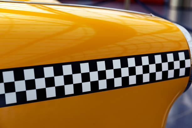 checker pattern of an retro taxi auto stock photo