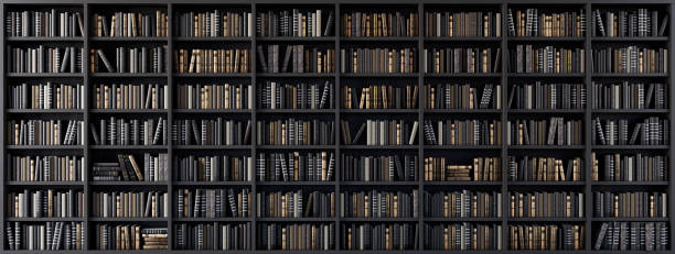 Bookshelves in the library with old books 3d render Bookshelves in the library with old books 3d render 3d illustration bookshelf library book bookstore stock pictures, royalty-free photos & images