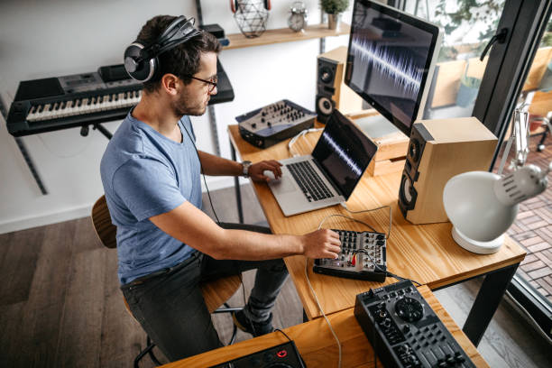 istock Music producer working at home recording studio 1180571651