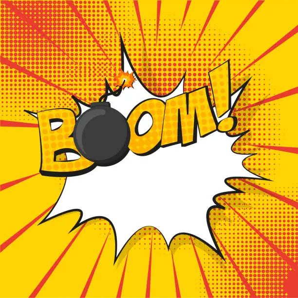 Vector illustration of boom! explosion bubble with a bomb in pop-art