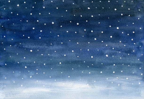 ilustrações, clipart, desenhos animados e ícones de neve, aguarela no papel - painted image night abstract backgrounds
